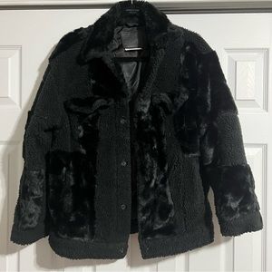 Levi Trucker Jacket - Black Sherpa and faux fur